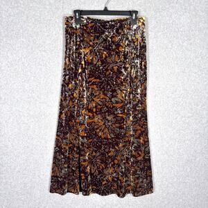 VTG 80s Velvet Skirt 8‎ Brown Midi Abstract Whimsigoth Feminine Artsy Maximalist